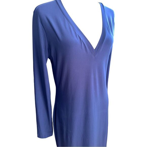 Norma Kamali Sheath Dress Large L Navy Blue Long Sleeve Stretch Washable - Picture 4 of 7
